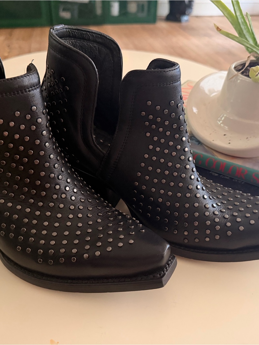 Ariat Black Leather Studded Ankle Booties Dixon Studs Western Boot